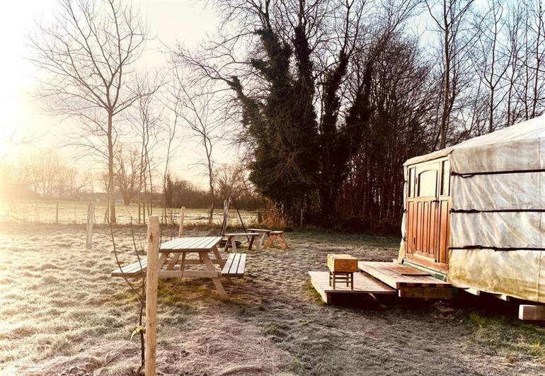 Alleenstaande yurt in Duffel met zich op een ezelweide boeken
