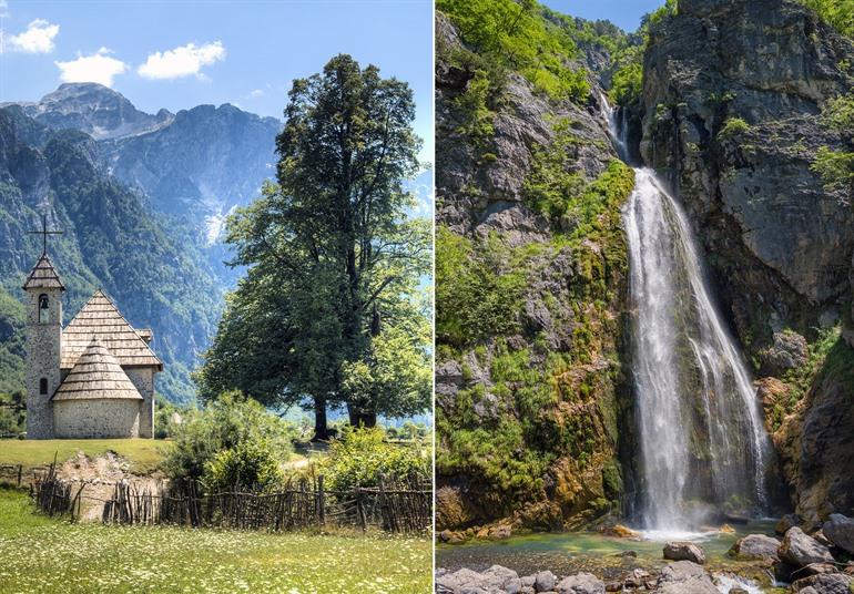 Bergdorpje Theth en de nabijgelegen waterval, Albanië