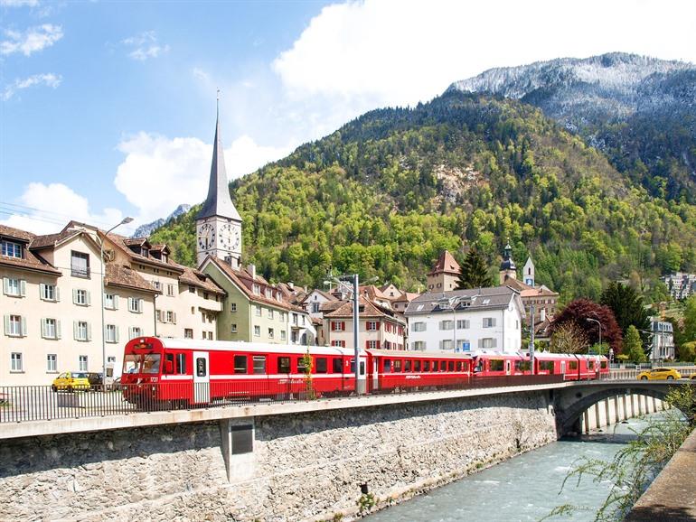 Chur, beginpunt van de Bernina Express treinroute