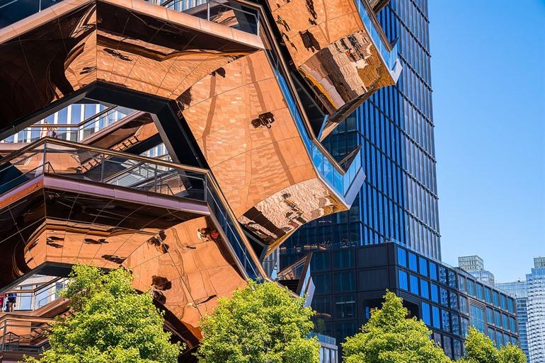 Close up van het bijzondere bouwwerk The Vessel in New York