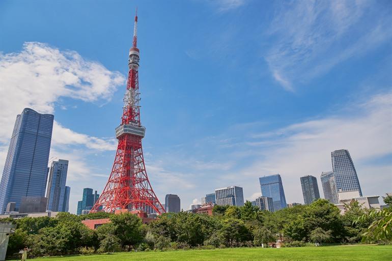 De iconische Tokyo Tower vanuit het park