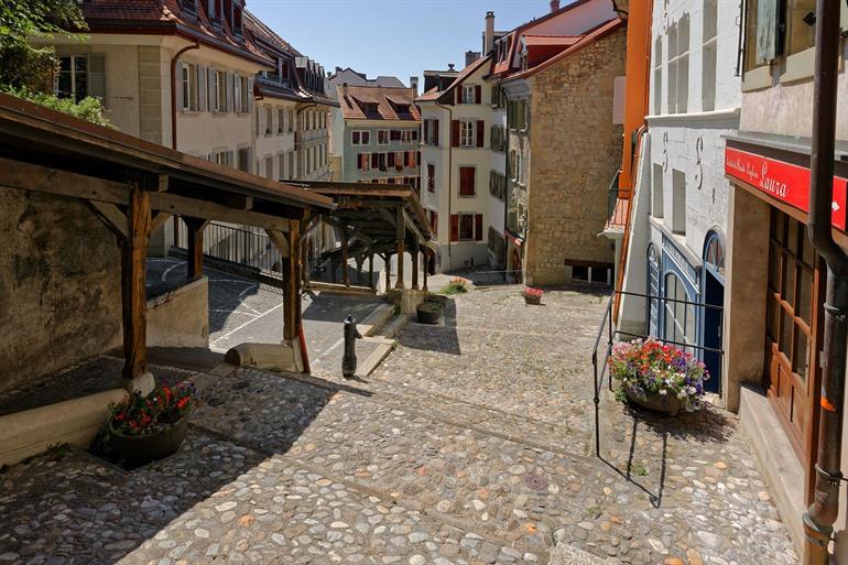 De overdekte houten Escaliers du Marché, Lausanne