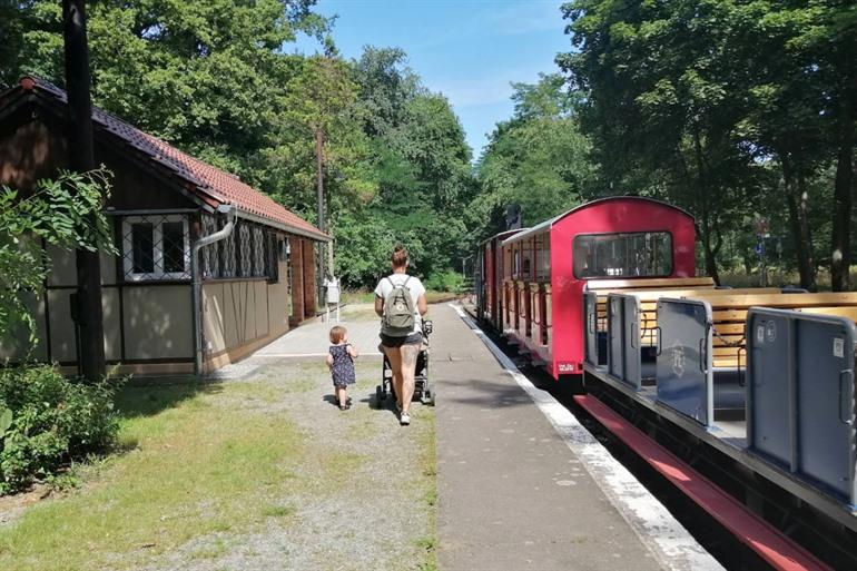De stoomlocomotief bij Parkeisenbahn