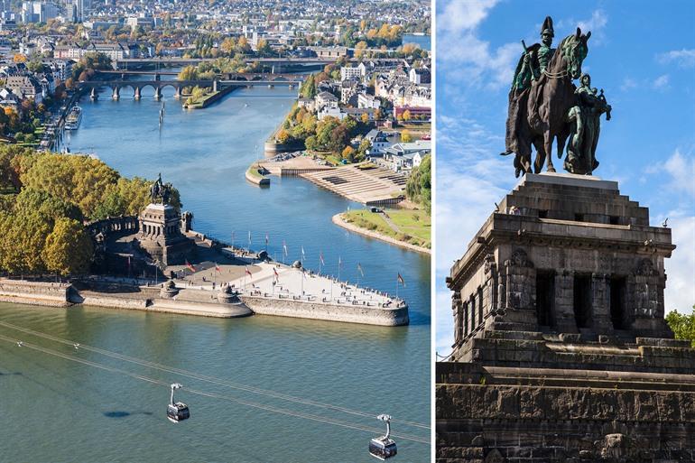 Deutsches Eck en het ruiterstandbeeld van Kaiser Wilhelm I, Koblenz