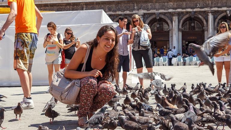 Duiven op het San Marcoplein in Venetië