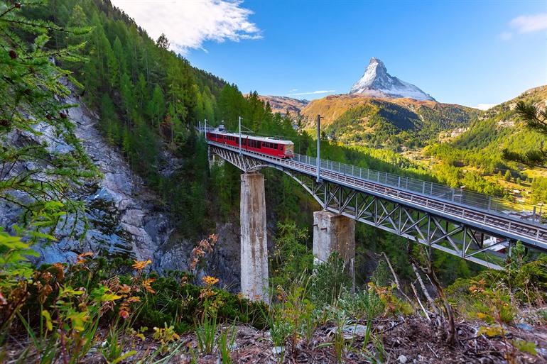Gornergrat, toeristentrein naar de Matterhorn in Zwitserland