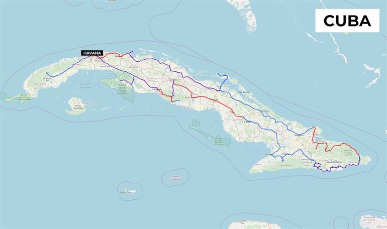Kaart rondreis Cuba