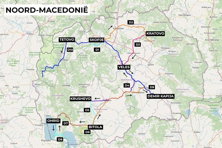 Kaartje met rondreis door Noord-Macedonië