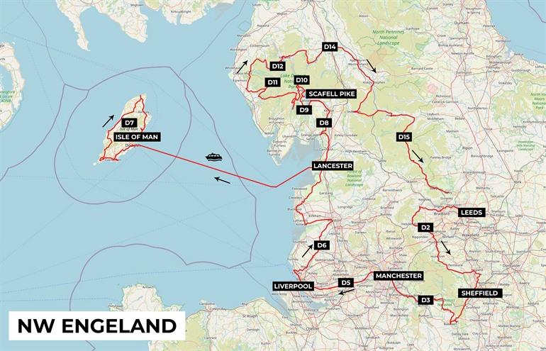 Kaartje roadtrip Lake District en Peak District in Noordwest Engeland
