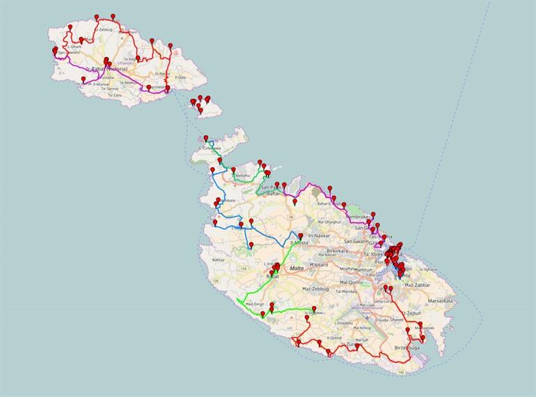 Kaartje route rondreis Malta