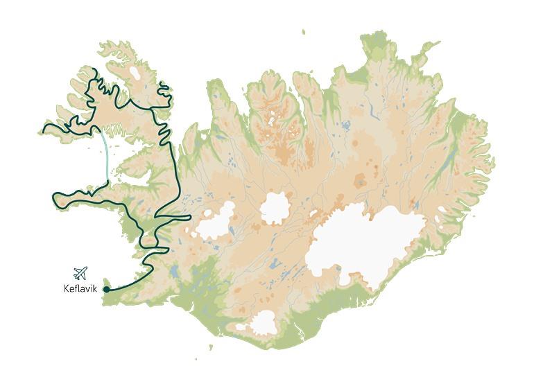Kaartje zomerreis Westfjorden IJsland