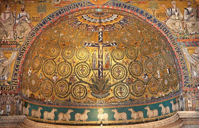 Middeleeuwse mozaïek aan de apsis van de San Clemente Basiliek, Rome