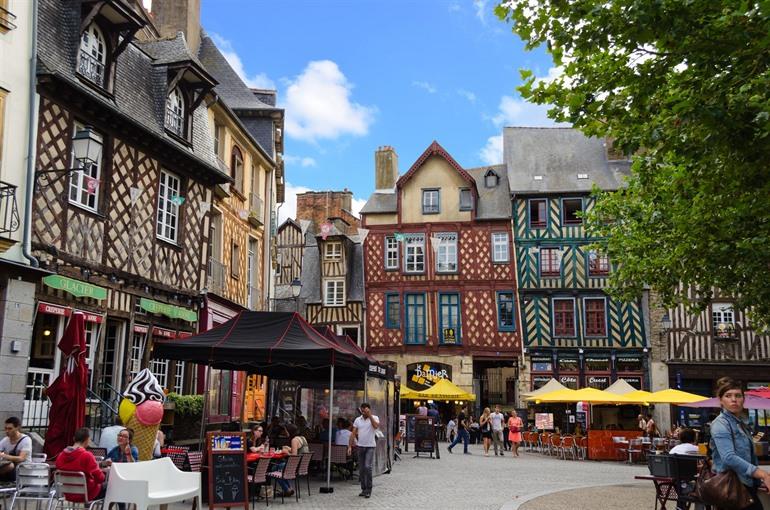 Oude vakmanshuisjes in Rennes, Bretagne, Frankrijk