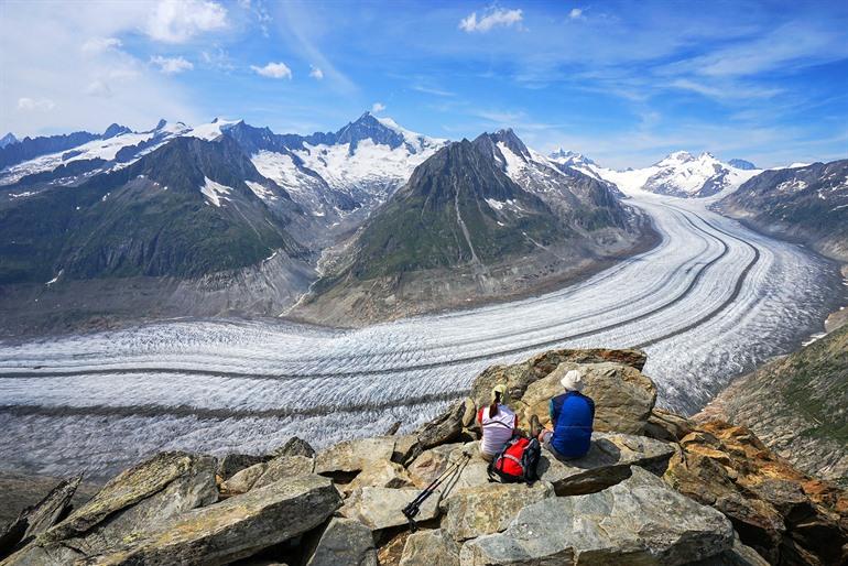 Panoramisch zicht op de Aletschgletsjer, Zwitserland