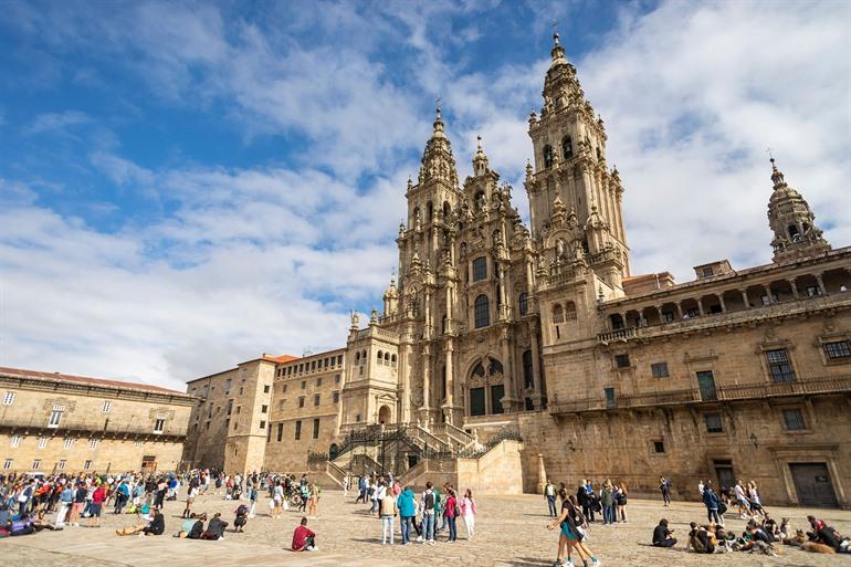 Plaza del Obradoiro met zicht op de kathedraal, Santiago de Compostela