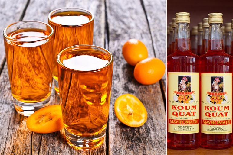 Proef van de lokale Kumquat likeur, Corfu