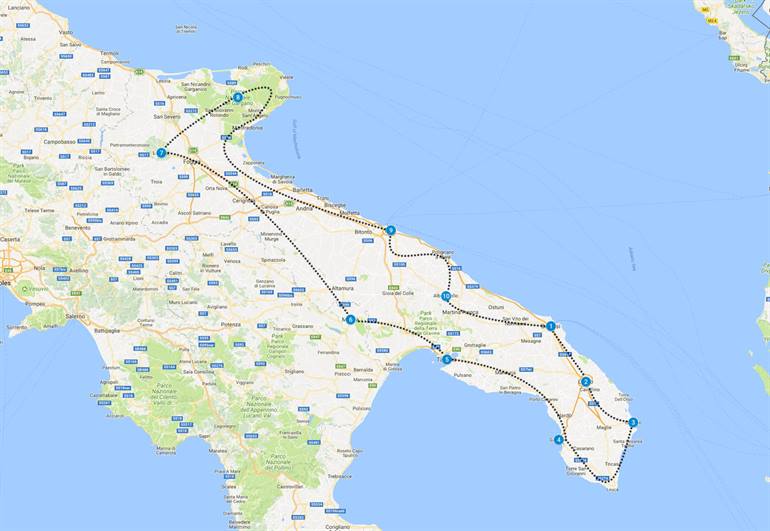 Route 10 tot 14-daagse Puglia autorondreis