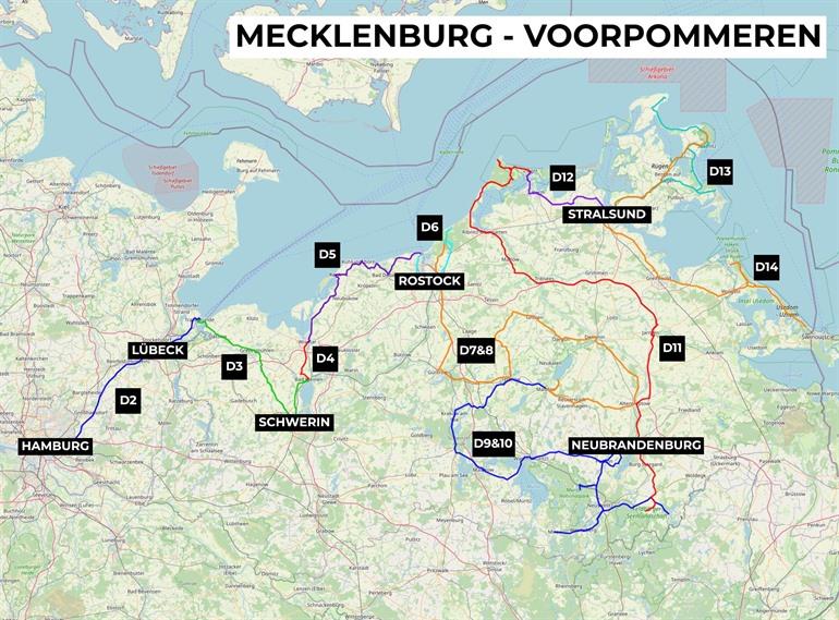 Route van de roadtrip door Mecklenburg-Vorpommern