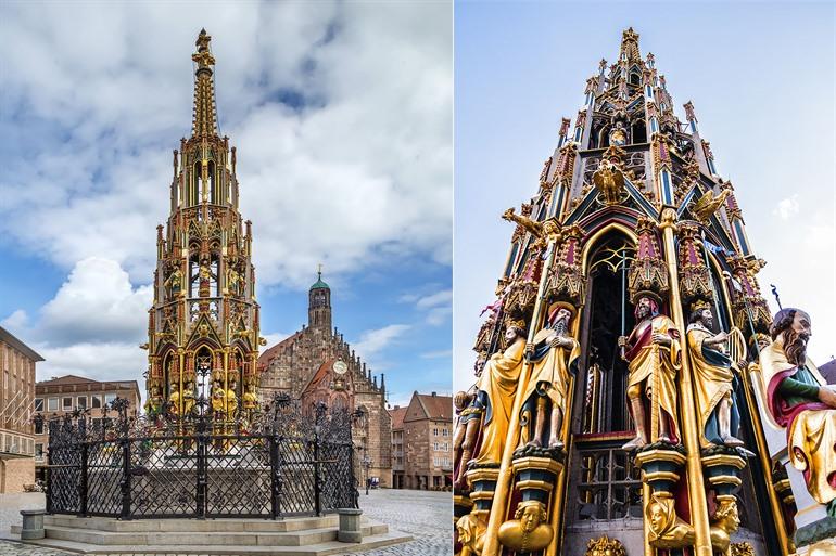 Schöner Brunnen op de Hauptmarkt in Neurenberg