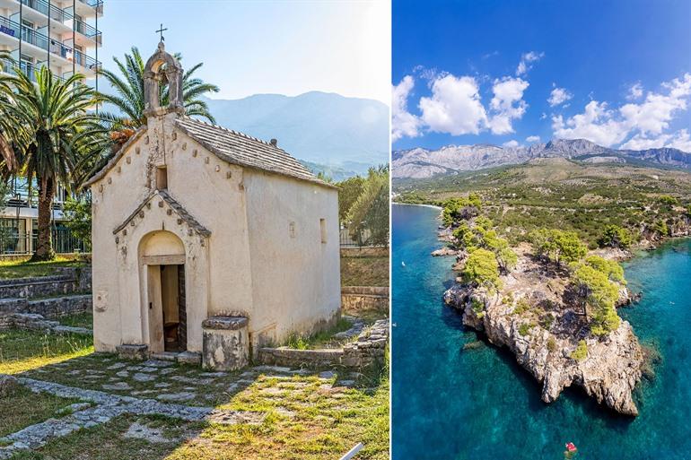 Sint-Joriskerk en de kust van Tučepi, Kroatië