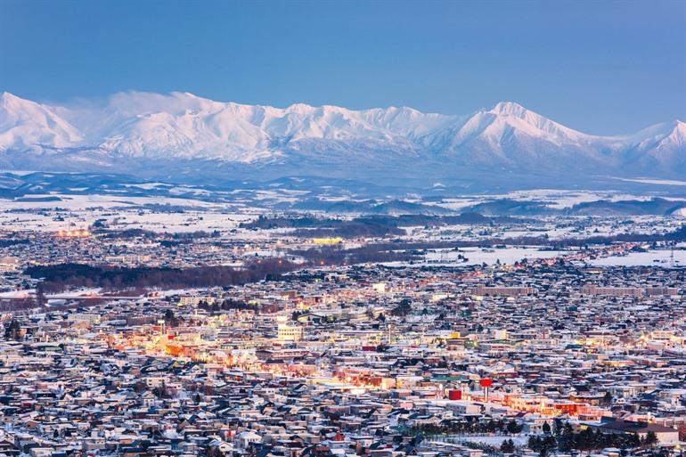 Sneeuwlandschap in Asahikawa