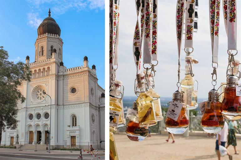 Synagoge Kecskemét en lokale delicatesse Palinka