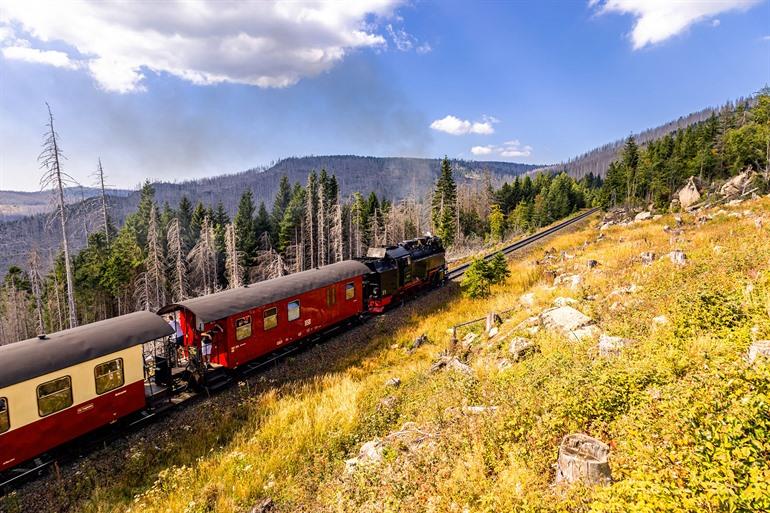 Uitzicht op de Brockenbahn, in het Harzgebergte