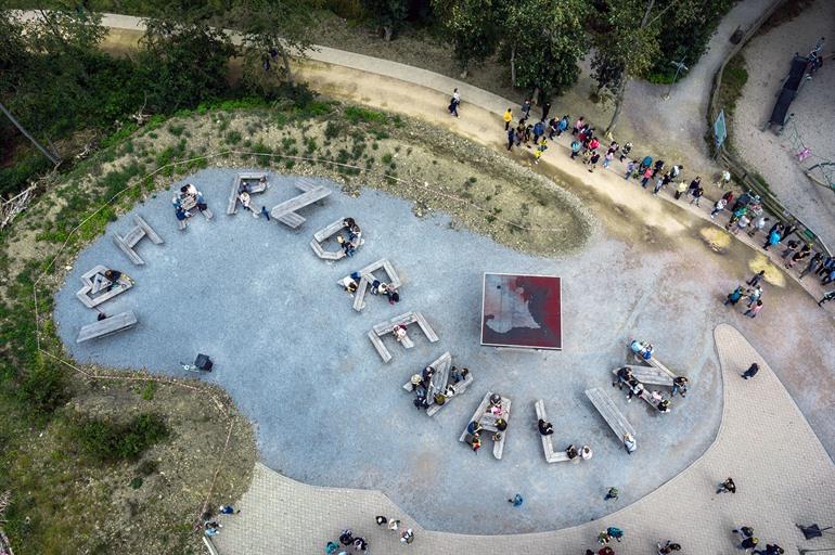 Uitzicht op de zipline van de Harzdrenaline, Harz