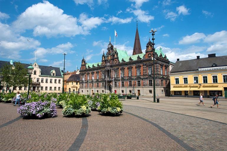 Uitzicht op het stadhuis van Malmö op het Stortorget