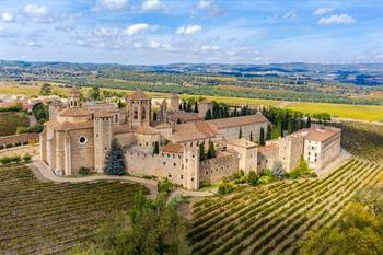 Uitzicht op Monasterio de Santa Maria de Poblet bij Tarragona