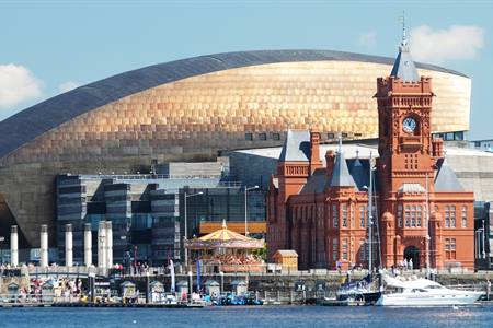 Uitzicht over Cardiff Bay, Cardiff, Wales