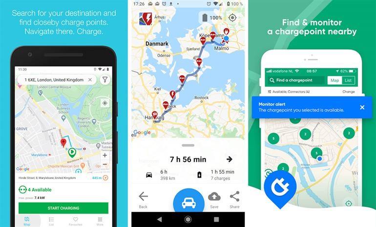 Verschillende apps om laadpalen te vinden op reis