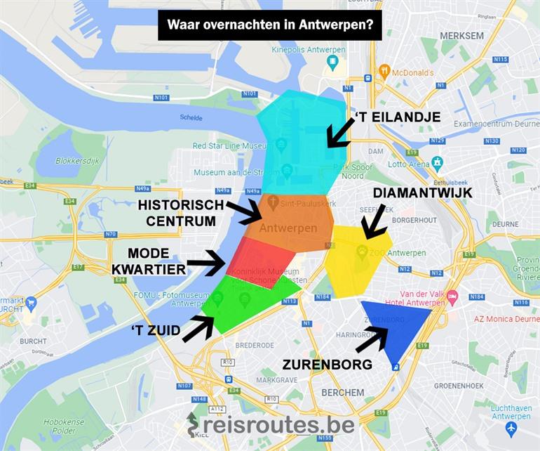 Waar overnachten in Antwerpen kaartje