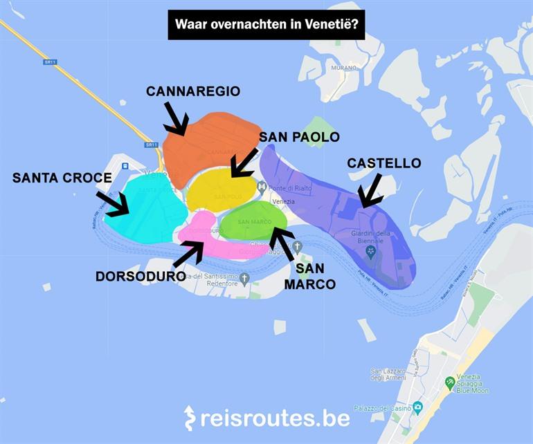 Waar overnachten in Venetië? Kaartje met de beste buurten