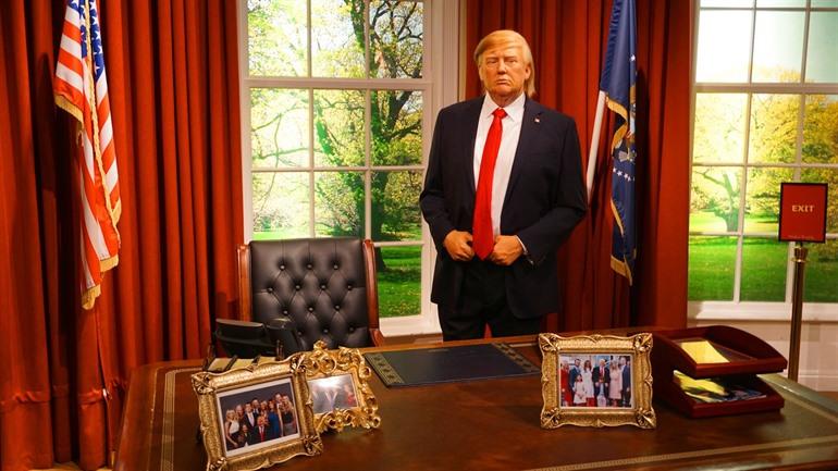 Wassenbeeld van Donald Trump in Madame Tussauds, Londen