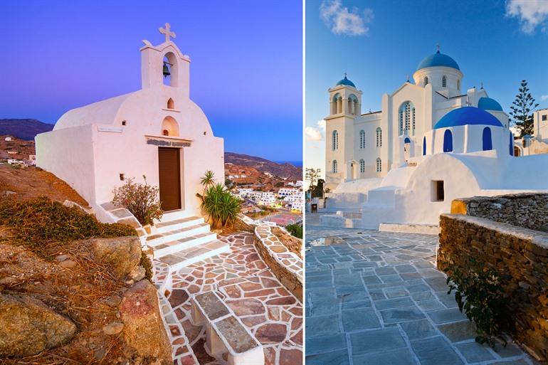 Witte kerkjes op het Ios eiland, Griekenland