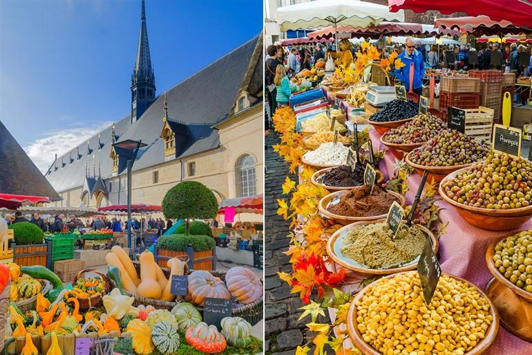Zaterdagmarkt op Place de la Halle, Beaune