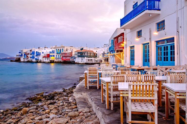 Zonsondergang in Little Venice, Mykonos